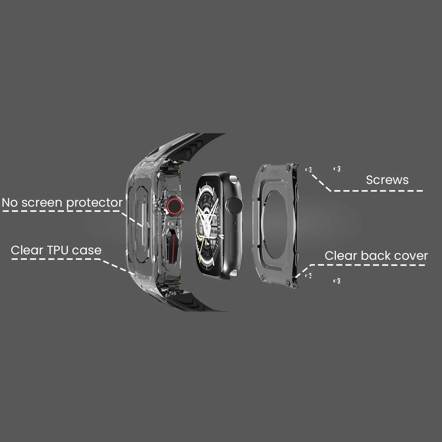 Premium Apple Watch Clear Strap & Protective Case Mod Kit with Transparent Upgrade Design