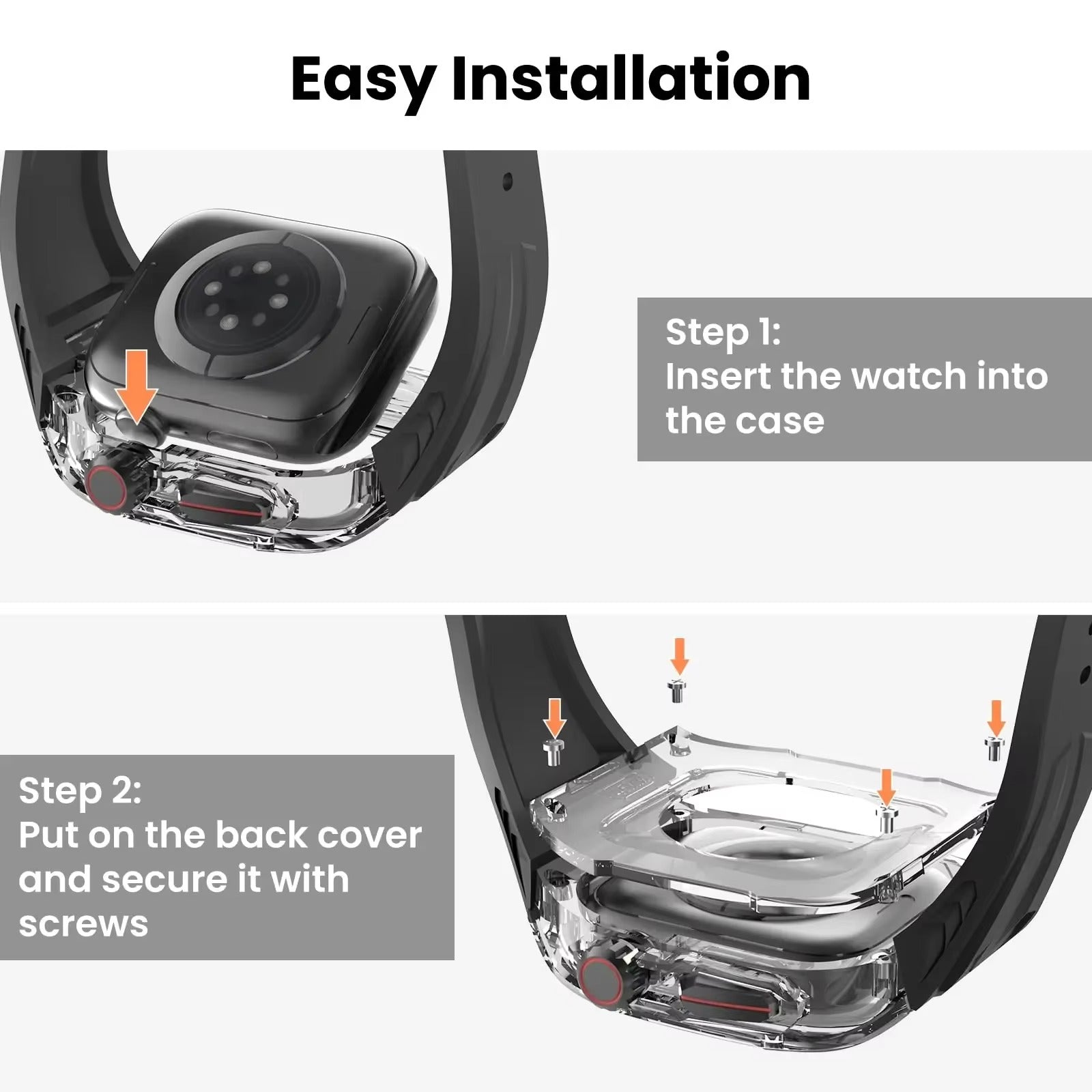 Premium Apple Watch Clear Strap & Protective Case Mod Kit with Transparent Upgrade Design