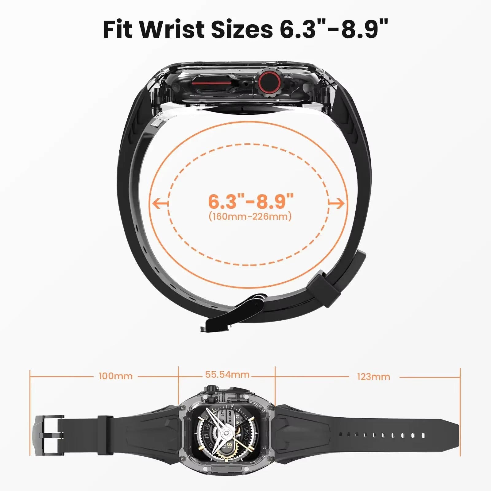 Premium Apple Watch Clear Strap & Protective Case Mod Kit with Transparent Upgrade Design