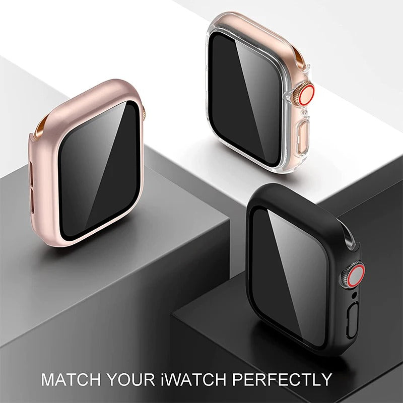 Premium Apple Watch Glass Case & Screen Protector Cover, Full Protection Housing for Series Watches 38mm–45mm