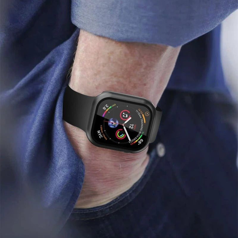 Premium Apple Watch Glass Case & Screen Protector Cover, Full Protection Housing for Series Watches 38mm–45mm