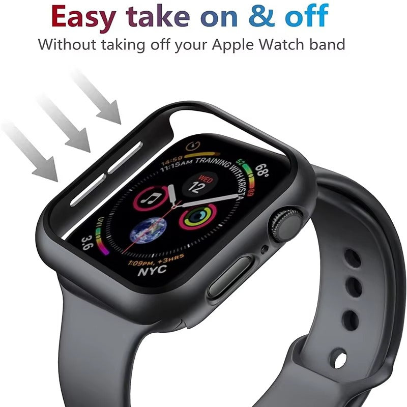 Premium Apple Watch Glass Case & Screen Protector Cover, Full Protection Housing for Series Watches 38mm–45mm