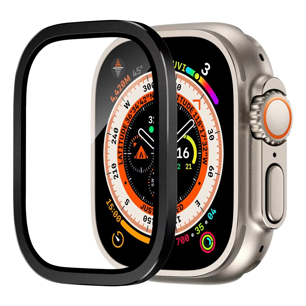 Premium Apple Watch Ultra 49mm Metal Bumper Case with Tempered Glass Screen Protector, Aluminum Alloy Full Protection Cover
