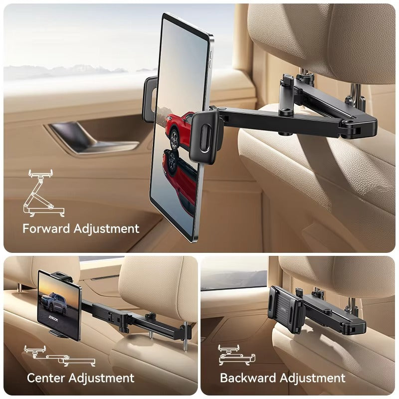 Premium Backseat Tablet & Phone Holder with Adjustable Headrest Installation, Stretchable Hands-Free Car Mount for Passengers
