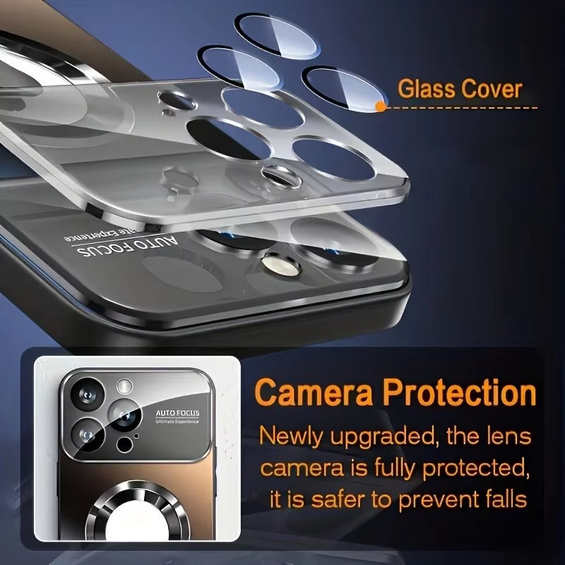 Premium iPhone Case — MagSafe Compatible Shockproof Cover with Glass Camera Lens Protection, Slim Magnetic Anti-Fingerprint Design