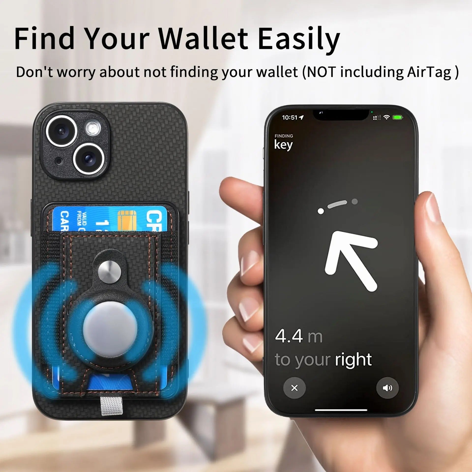Premium iPhone Case — MagSafe Magnetic Wallet Cover with AirTag Card Holder, Shock-Resistant Anti-Scratch Non-Slip PC+TPU Design