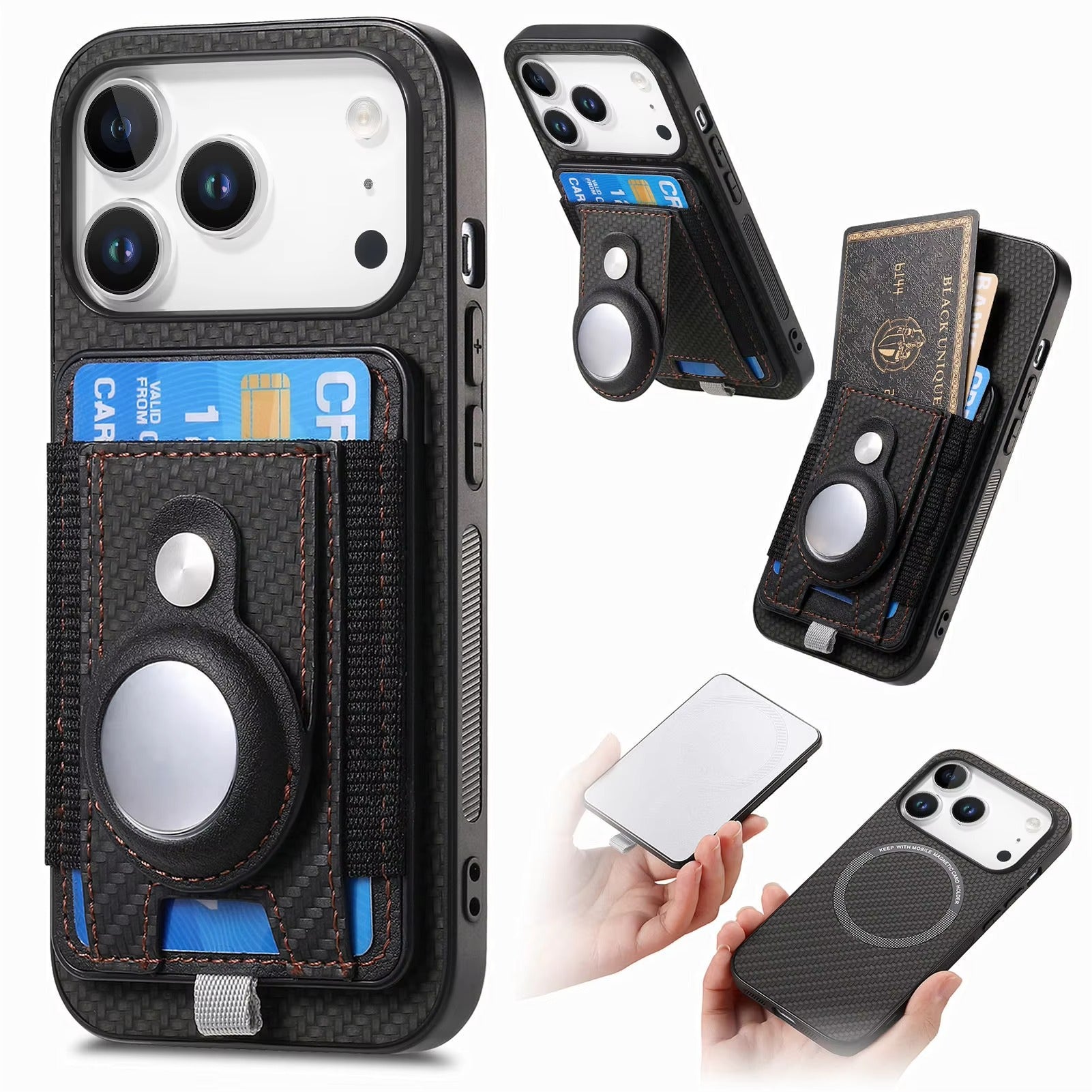 Premium iPhone Case — MagSafe Magnetic Wallet Cover with AirTag Card Holder, Shock-Resistant Anti-Scratch Non-Slip PC+TPU Design