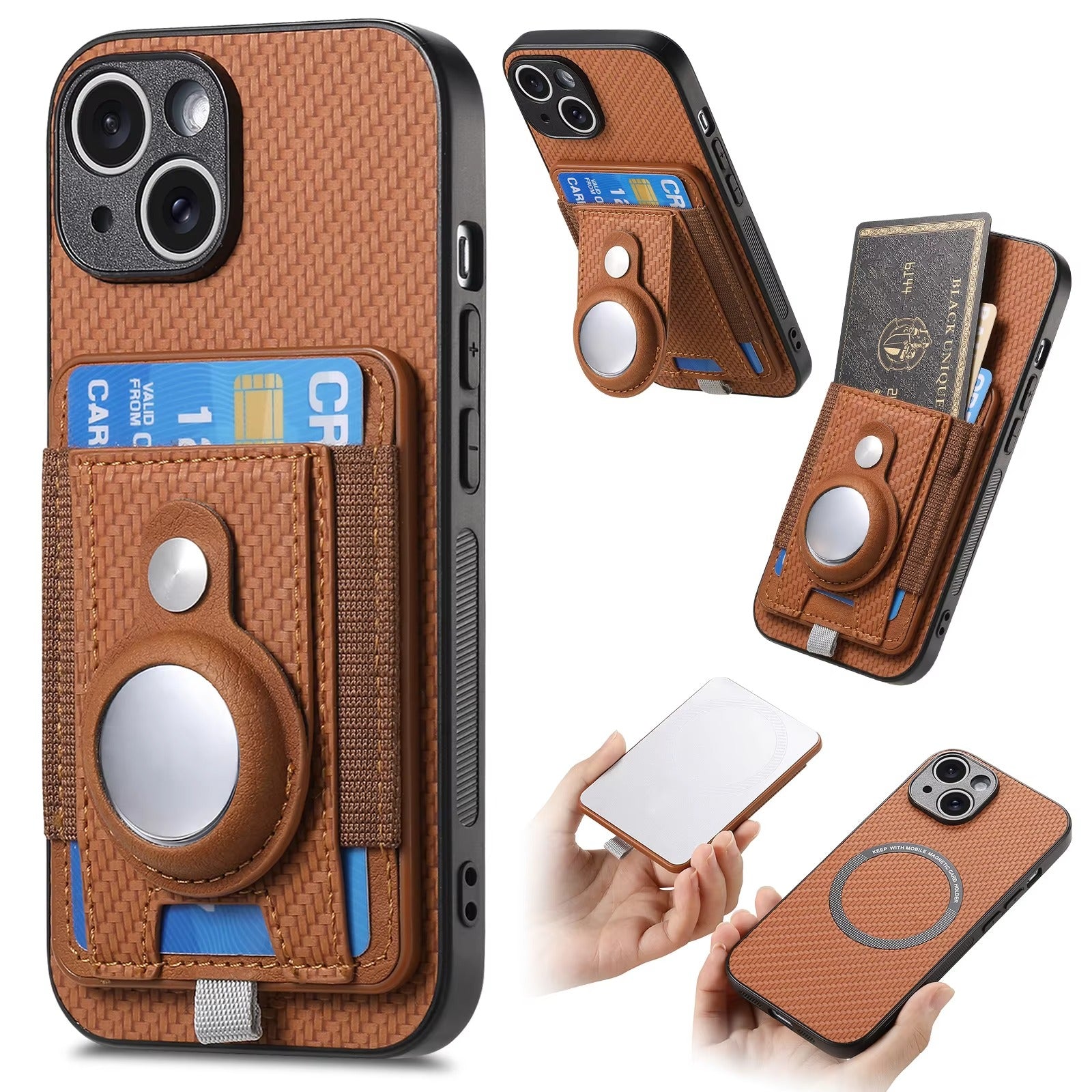 Premium iPhone Case — MagSafe Magnetic Wallet Cover with AirTag Card Holder, Shock-Resistant Anti-Scratch Non-Slip PC+TPU Design