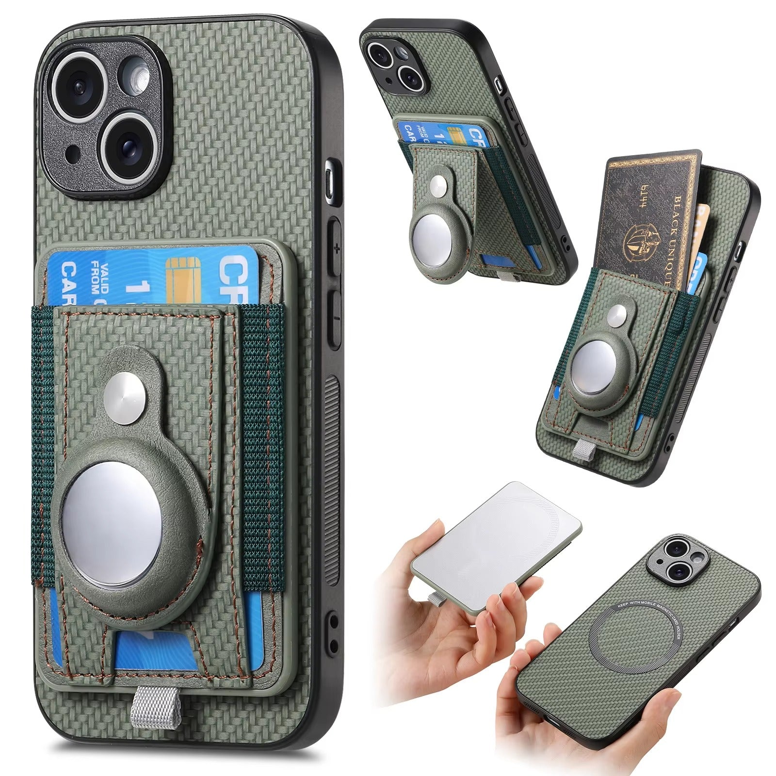 Premium iPhone Case — MagSafe Magnetic Wallet Cover with AirTag Card Holder, Shock-Resistant Anti-Scratch Non-Slip PC+TPU Design