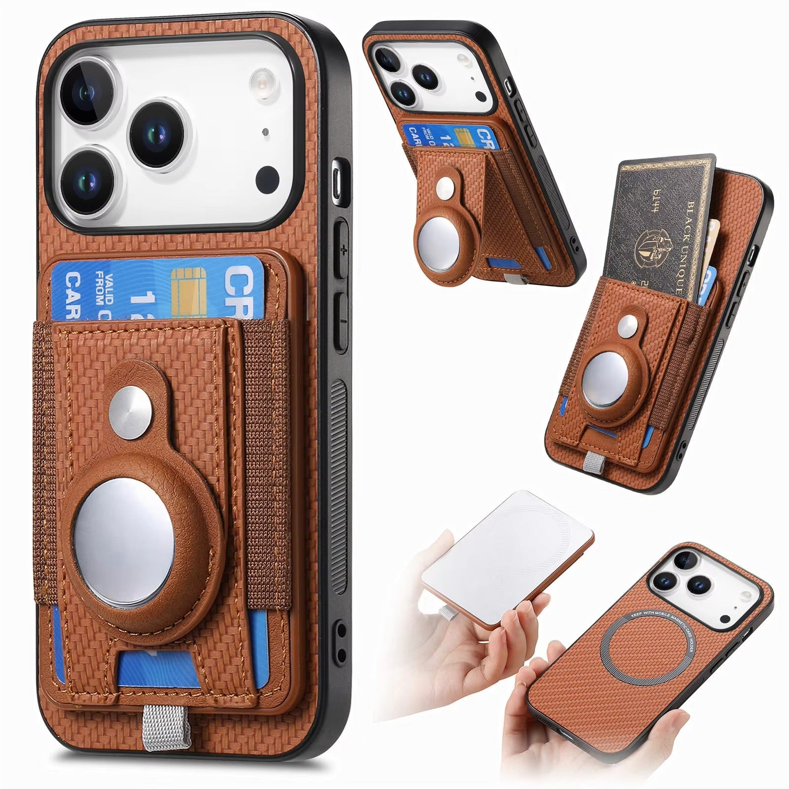 Premium iPhone Case — MagSafe Magnetic Wallet Cover with AirTag Card Holder, Shock-Resistant Anti-Scratch Non-Slip PC+TPU Design
