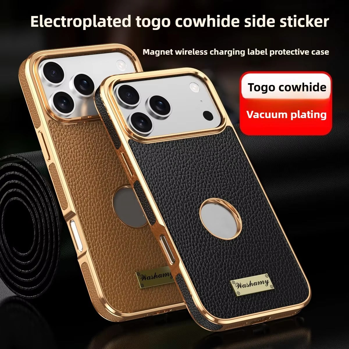 Premium iPhone Case — Magnetic Leather Cowhide Lychee Texture Slim Protective Cover with Anti-Fingerprint Grip