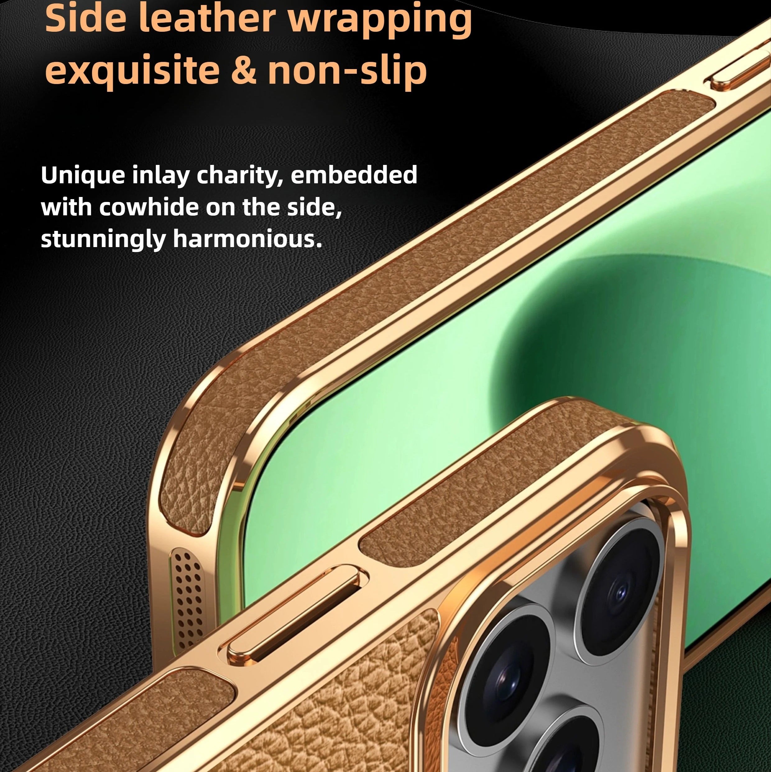 Premium iPhone Case — Magnetic Leather Cowhide Lychee Texture Slim Protective Cover with Anti-Fingerprint Grip
