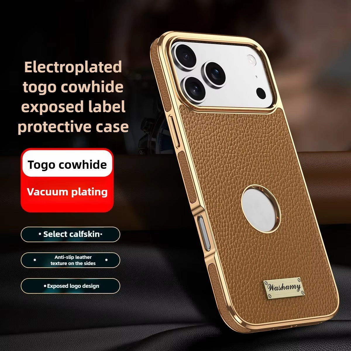 Premium iPhone Case — Magnetic Leather Cowhide Lychee Texture Slim Protective Cover with Anti-Fingerprint Grip