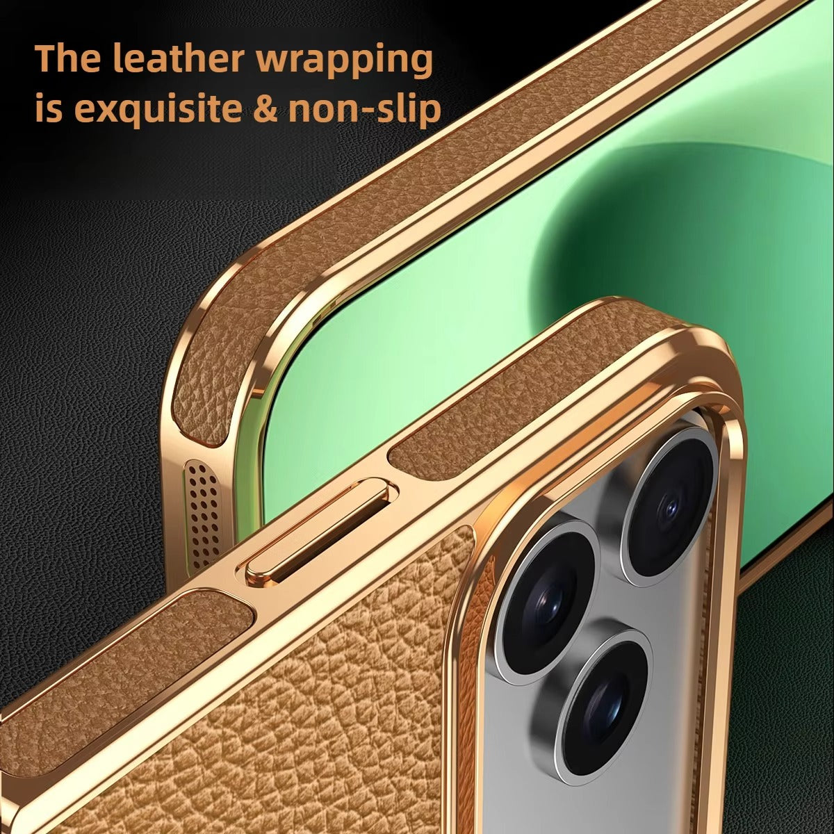 Premium iPhone Case — Magnetic Leather Cowhide Lychee Texture Slim Protective Cover with Anti-Fingerprint Grip