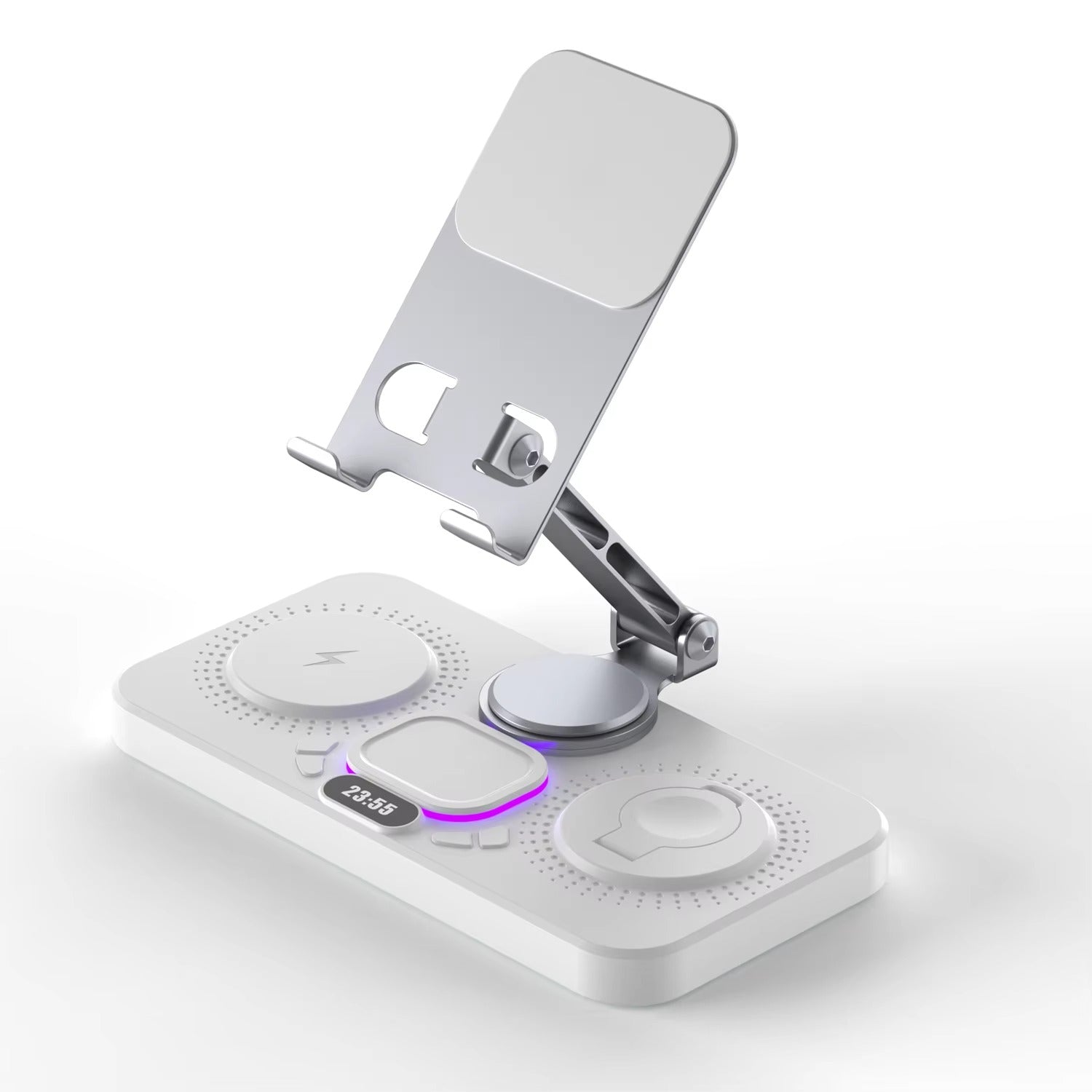 Premium iPhone 4-in-1 Foldable Wireless Charging Station, 15W Magnetic Fast-Charge Stand for Phone, Watch & Earbuds with LED Indicator