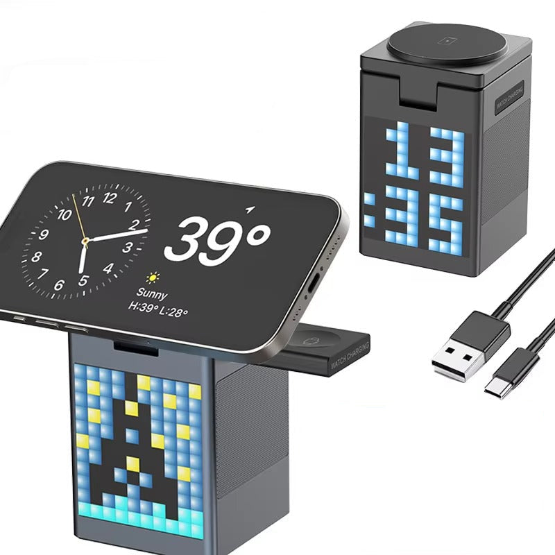 Premium iPhone 6-in-1 Magnetic Wireless Charging Station, 15W Fast-Charge Stand with Bluetooth Speaker, Alarm Clock & Multi-Device Support