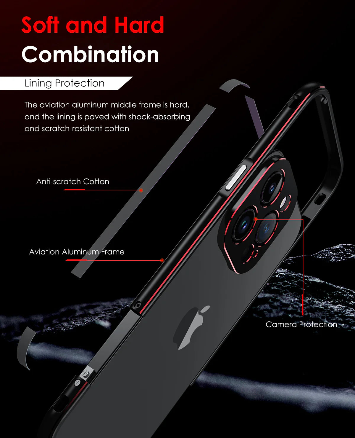 Premium iPhone Case — Slim Aluminum Metal Bumper Frame with Camera Protector, Shockproof Heavy-Duty Anti-Scratch Protective Design