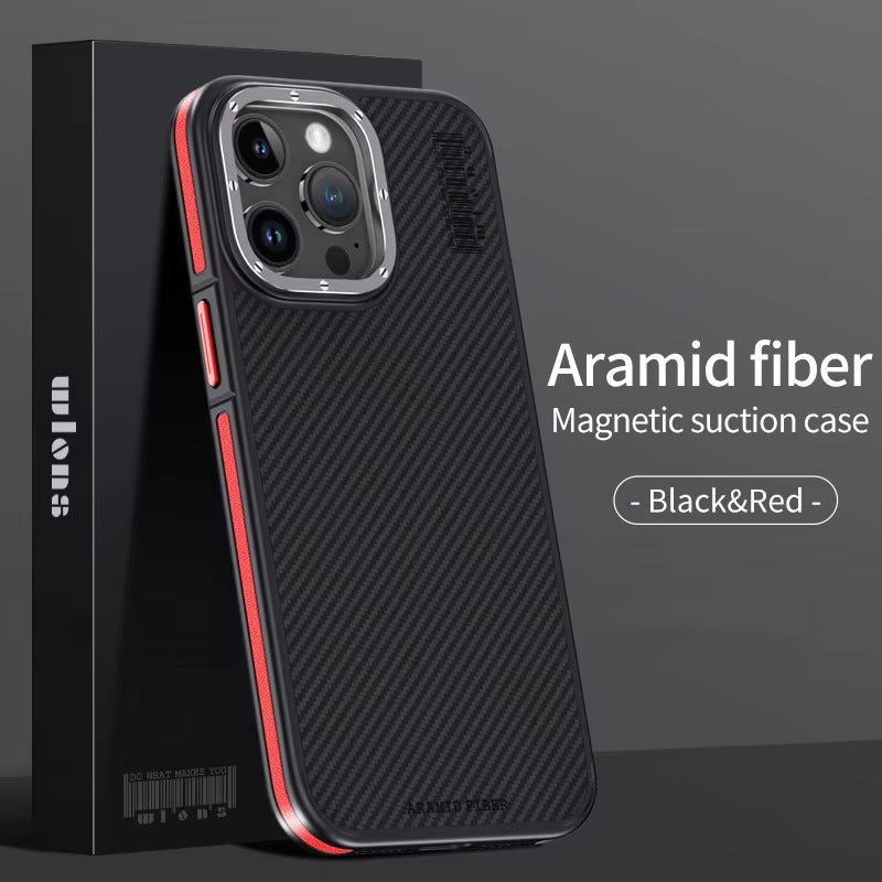Premium iPhone Case 600D Kevlar Aramid Fiber — MagSafe Magnetic Wireless Charging Compatible Cover, Ultra-Slim Shockproof Anti-Fingerprint Scratch-Resistant Design