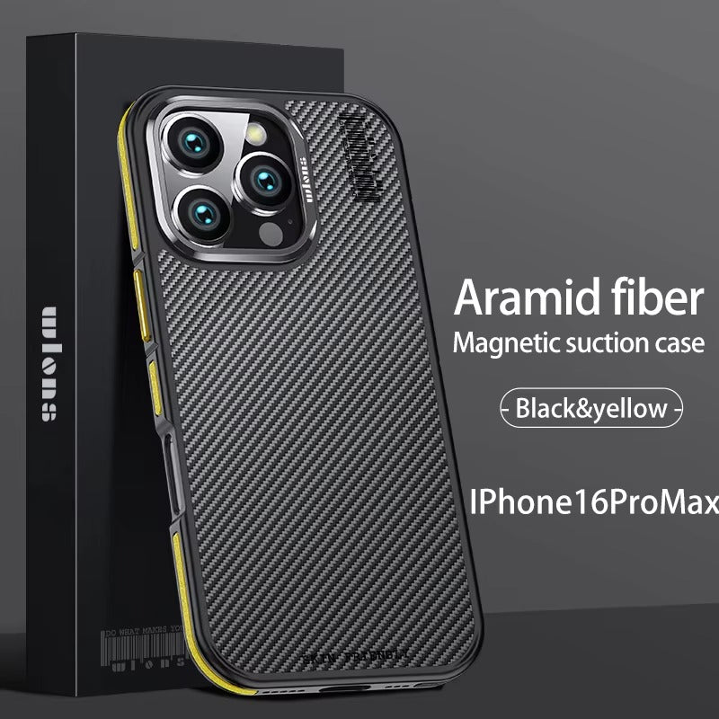 Premium iPhone Case 600D Kevlar Aramid Fiber — MagSafe Magnetic Wireless Charging Compatible Cover, Ultra-Slim Shockproof Anti-Fingerprint Scratch-Resistant Design