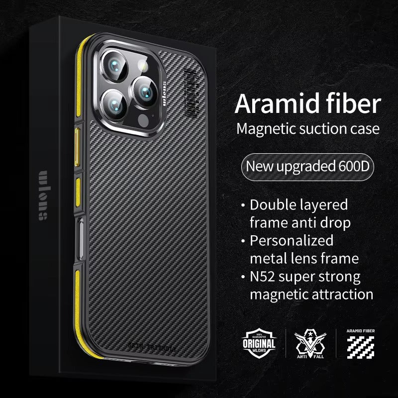 Premium iPhone Case 600D Kevlar Aramid Fiber — MagSafe Magnetic Wireless Charging Compatible Cover, Ultra-Slim Shockproof Anti-Fingerprint Scratch-Resistant Design