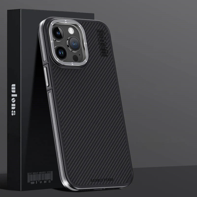 Premium iPhone Case Kevlar Carbon Fiber Cover — Magnetic Wireless Charging Compatible, Shockproof Heavy Duty Protection, Matte Anti-Fingerprint Design