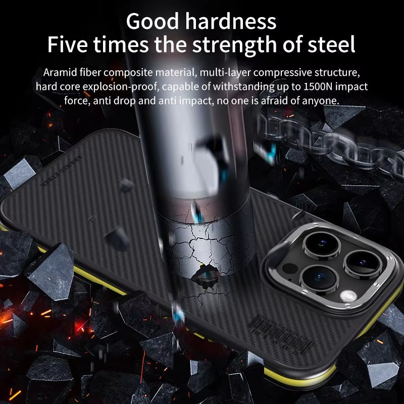Premium iPhone Case Kevlar Carbon Fiber Cover — Magnetic Wireless Charging Compatible, Shockproof Heavy Duty Protection, Matte Anti-Fingerprint Design