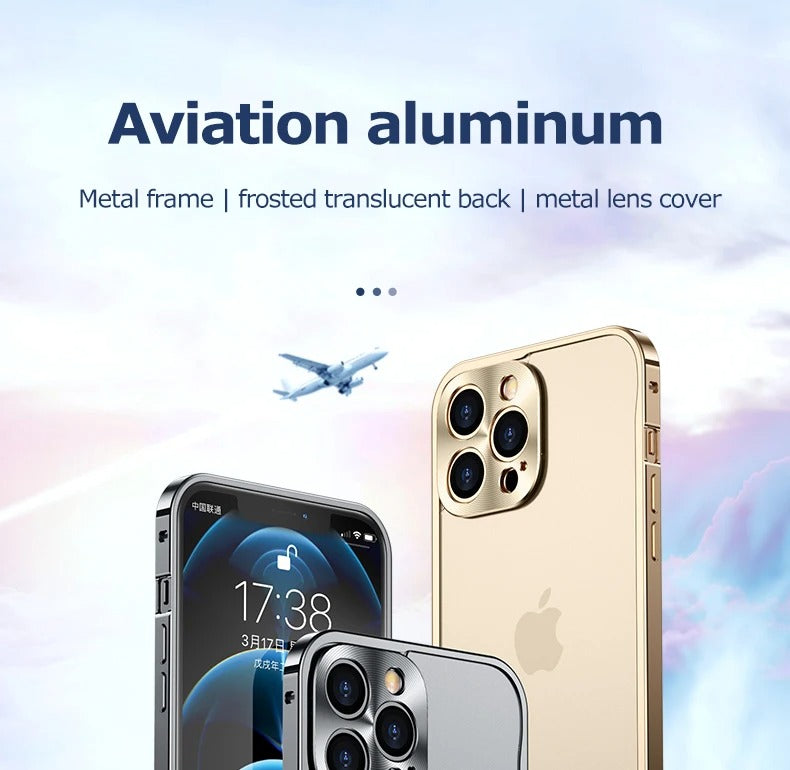 Premium iPhone Case Magnetic Aluminum Alloy Frame — Frosted PC Back Cover, Slim Shockproof Protective Shell, Lightweight Scratch-Resistant Metal Design