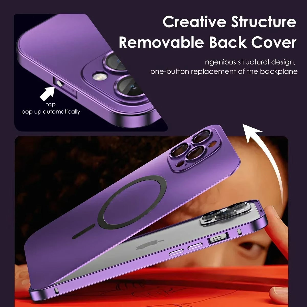 Premium iPhone Case Magnetic Aluminum Metal Frame — PC Backboard Hard Cover, MagSafe Wireless Charging Compatible, Shockproof Matte Anti-Fingerprint Design