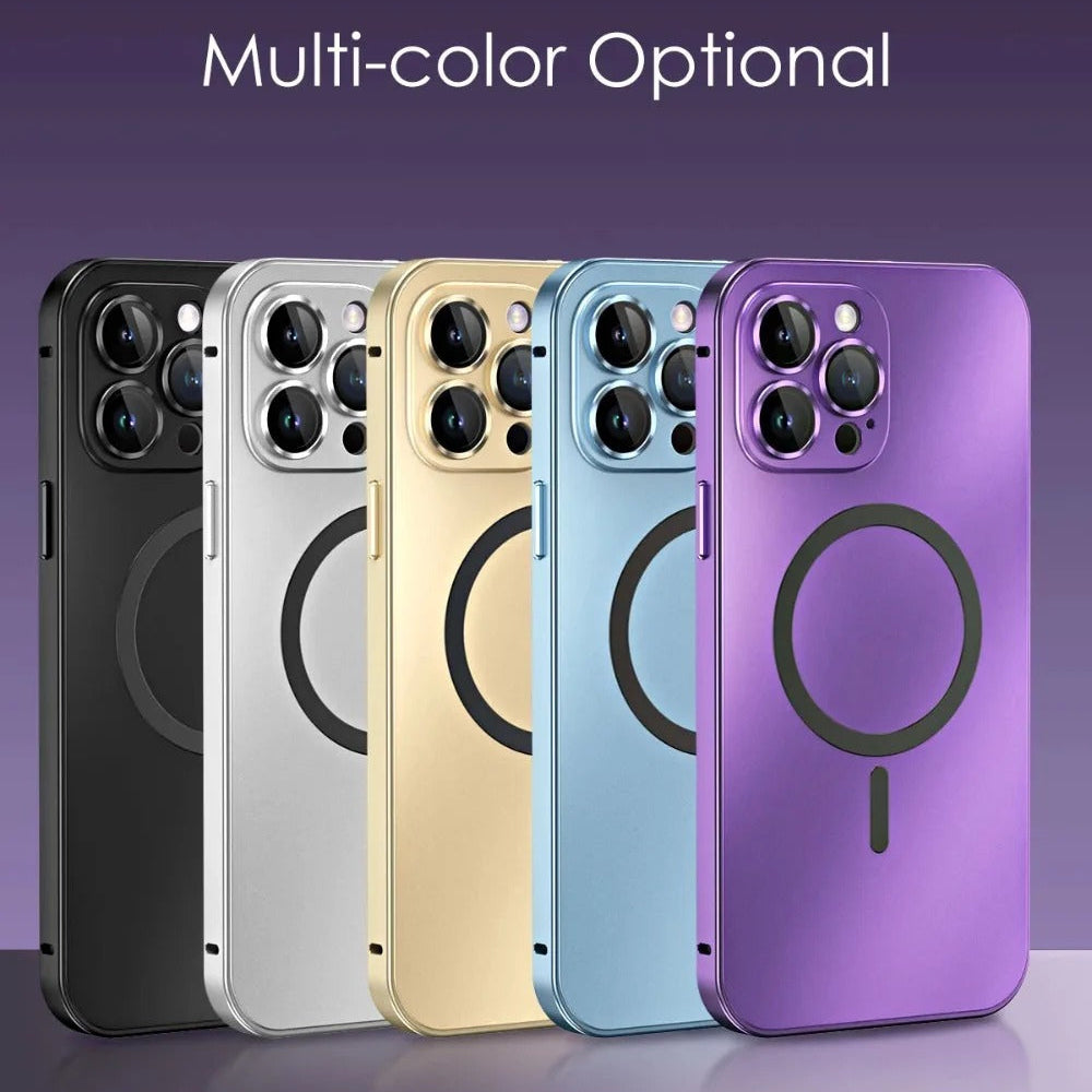 Premium iPhone Case Magnetic Aluminum Metal Frame — PC Backboard Hard Cover, MagSafe Wireless Charging Compatible, Shockproof Matte Anti-Fingerprint Design