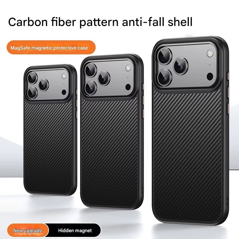 Premium iPhone Case — 600D Kevlar Magnetic Cover with Carbon Fiber TPU+PC Build, Anti-Fingerprint Shockproof Design & MagSafe Compatibility