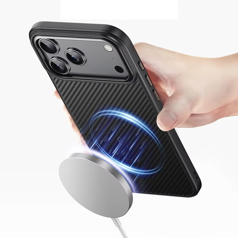 Premium iPhone Case — 600D Kevlar Magnetic Cover with Carbon Fiber TPU+PC Build, Anti-Fingerprint Shockproof Design & MagSafe Compatibility