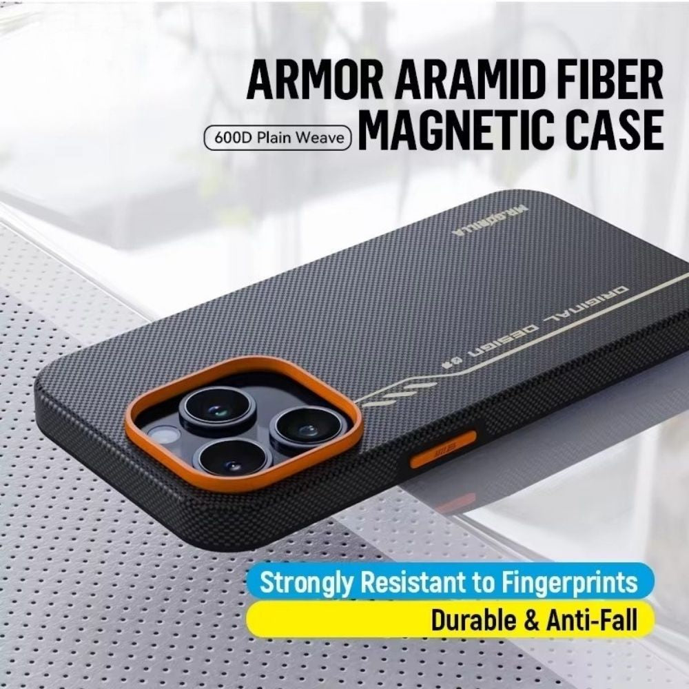 Premium iPhone Case — 600D Kevlar Series Blueo Aramid Fiber Cover with Magnetic Half-Wrapped Design, Shockproof Anti-Fingerprint Anti-Scratch Protection for iPhone 16 Pro and Pro Max