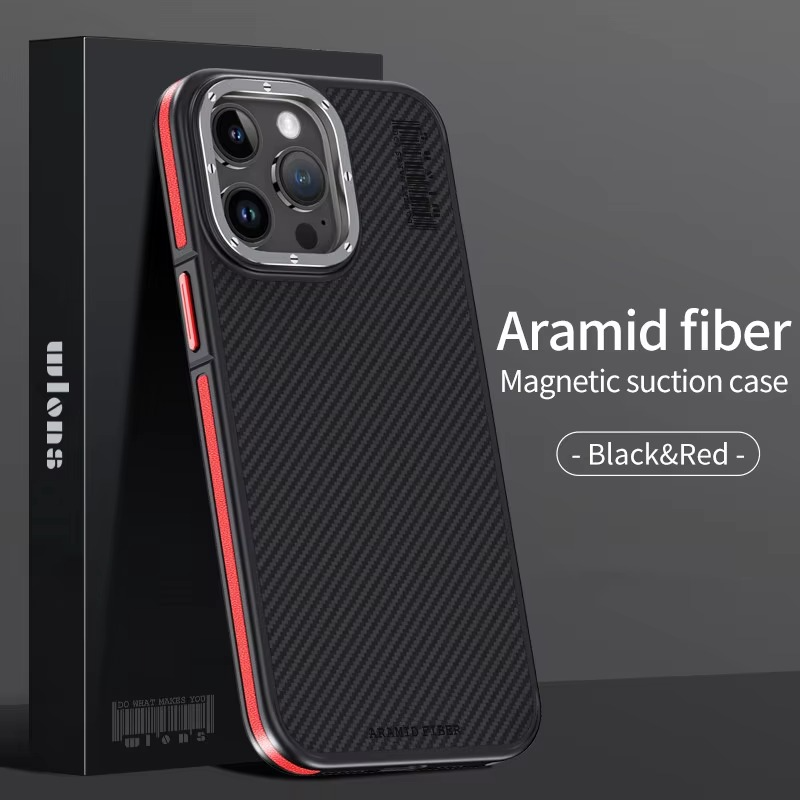 Premium iPhone Case — 600D Kevlar Series Magnetic Cover with Metal Camera Ring, Shockproof Half-Wrapped PC+TPU Design & MagSafe Compatibility