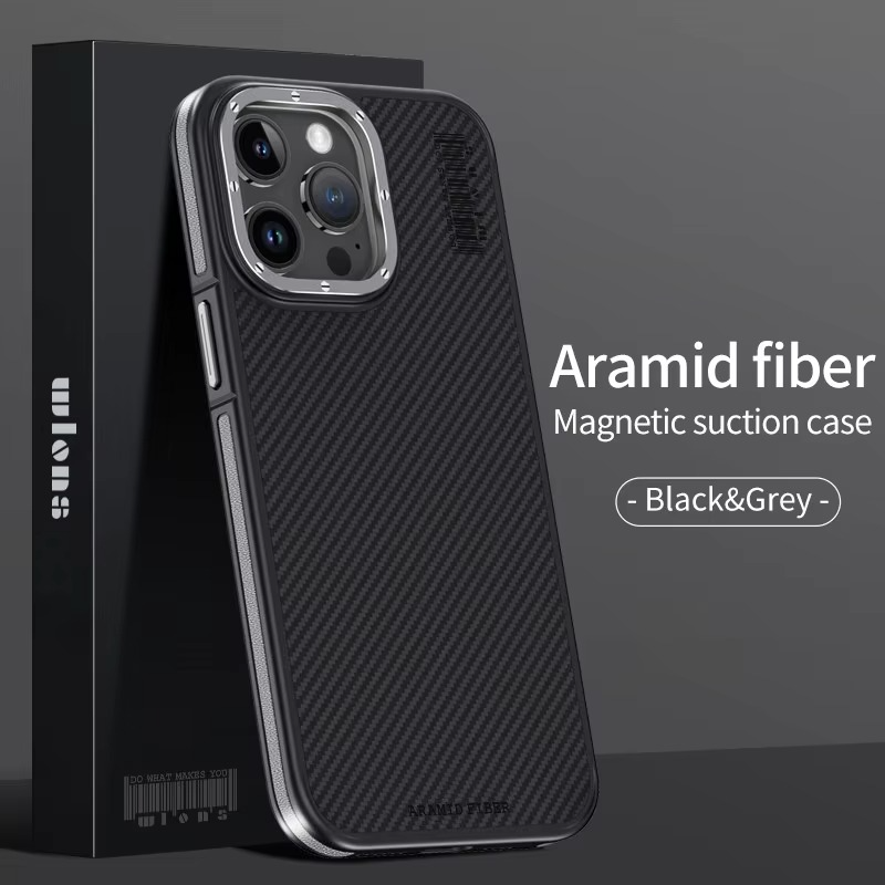 Premium iPhone Case — 600D Kevlar Series Magnetic Cover with Metal Camera Ring, Shockproof Half-Wrapped PC+TPU Design & MagSafe Compatibility