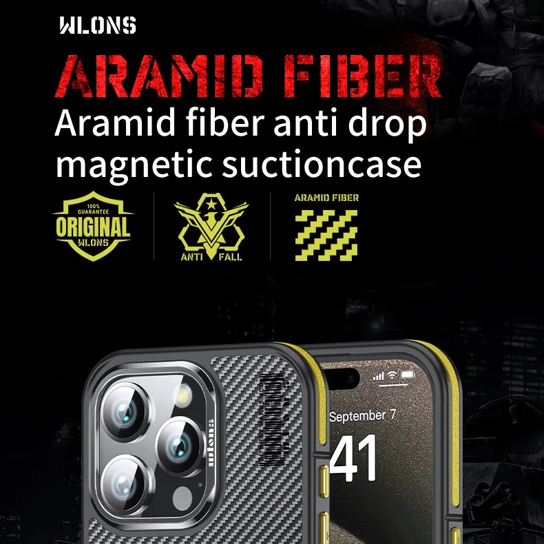 Premium iPhone Case — 600D Kevlar Series Magnetic Cover with Metal Camera Ring, Shockproof Half-Wrapped PC+TPU Design & MagSafe Compatibility