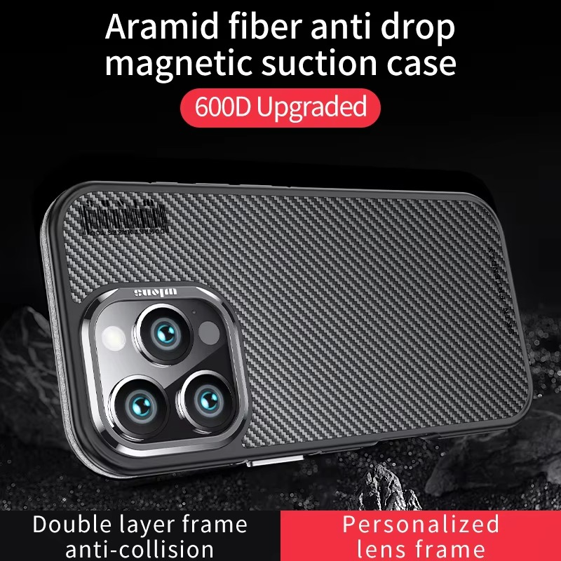 Premium iPhone Case — 600D Kevlar Series Magnetic Cover with Metal Camera Ring, Shockproof Half-Wrapped PC+TPU Design & MagSafe Compatibility