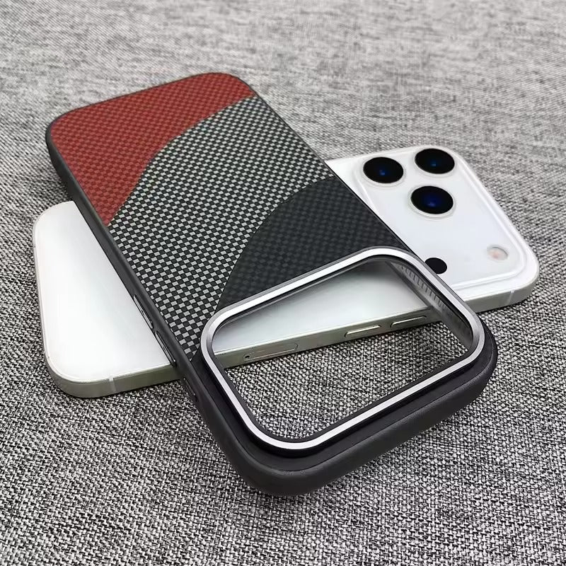 Premium iPhone Case — Carbon Fiber Texture MagSafe Armor Cover with Alloy Lens Protection, Shockproof Non-Slip Full-Coverage PC Design