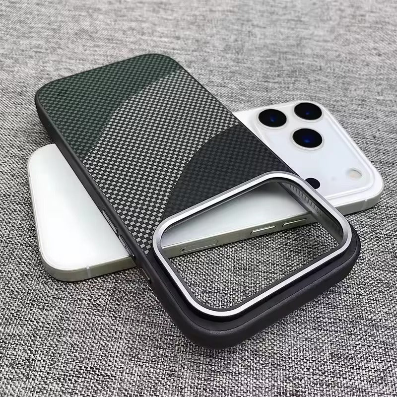 Premium iPhone Case — Carbon Fiber Texture MagSafe Armor Cover with Alloy Lens Protection, Shockproof Non-Slip Full-Coverage PC Design