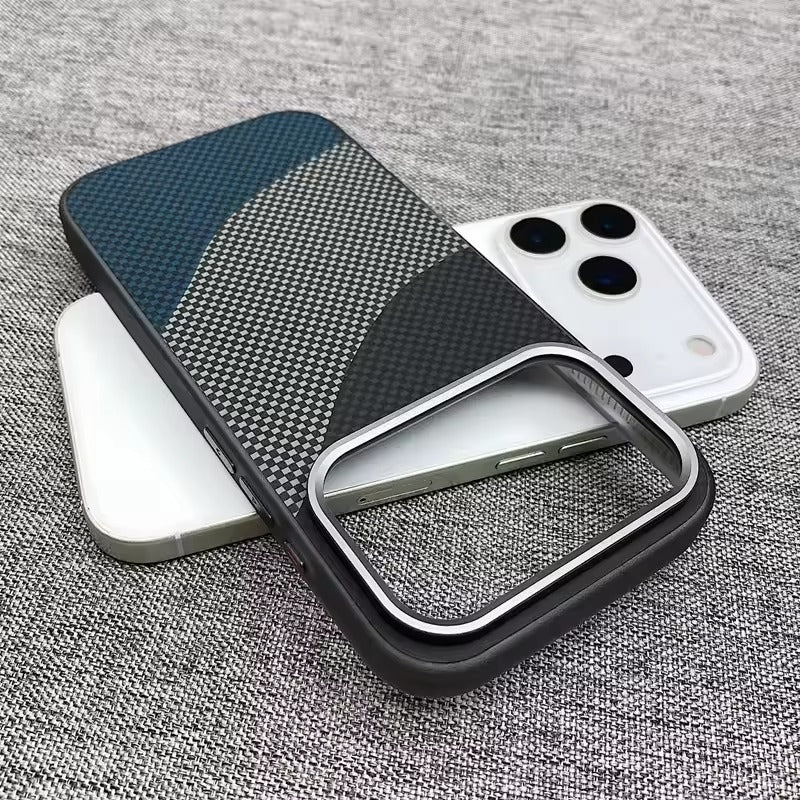 Premium iPhone Case — Carbon Fiber Texture MagSafe Armor Cover with Alloy Lens Protection, Shockproof Non-Slip Full-Coverage PC Design