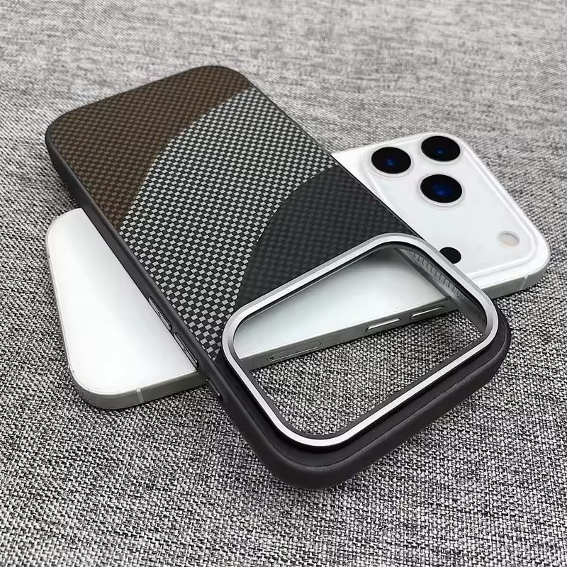 Premium iPhone Case — Carbon Fiber Texture MagSafe Armor Cover with Alloy Lens Protection, Shockproof Non-Slip Full-Coverage PC Design
