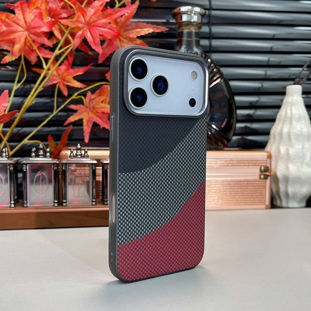 Premium iPhone Case — Carbon Fiber Texture MagSafe Armor Cover with Alloy Lens Protection, Shockproof Non-Slip Full-Coverage PC Design