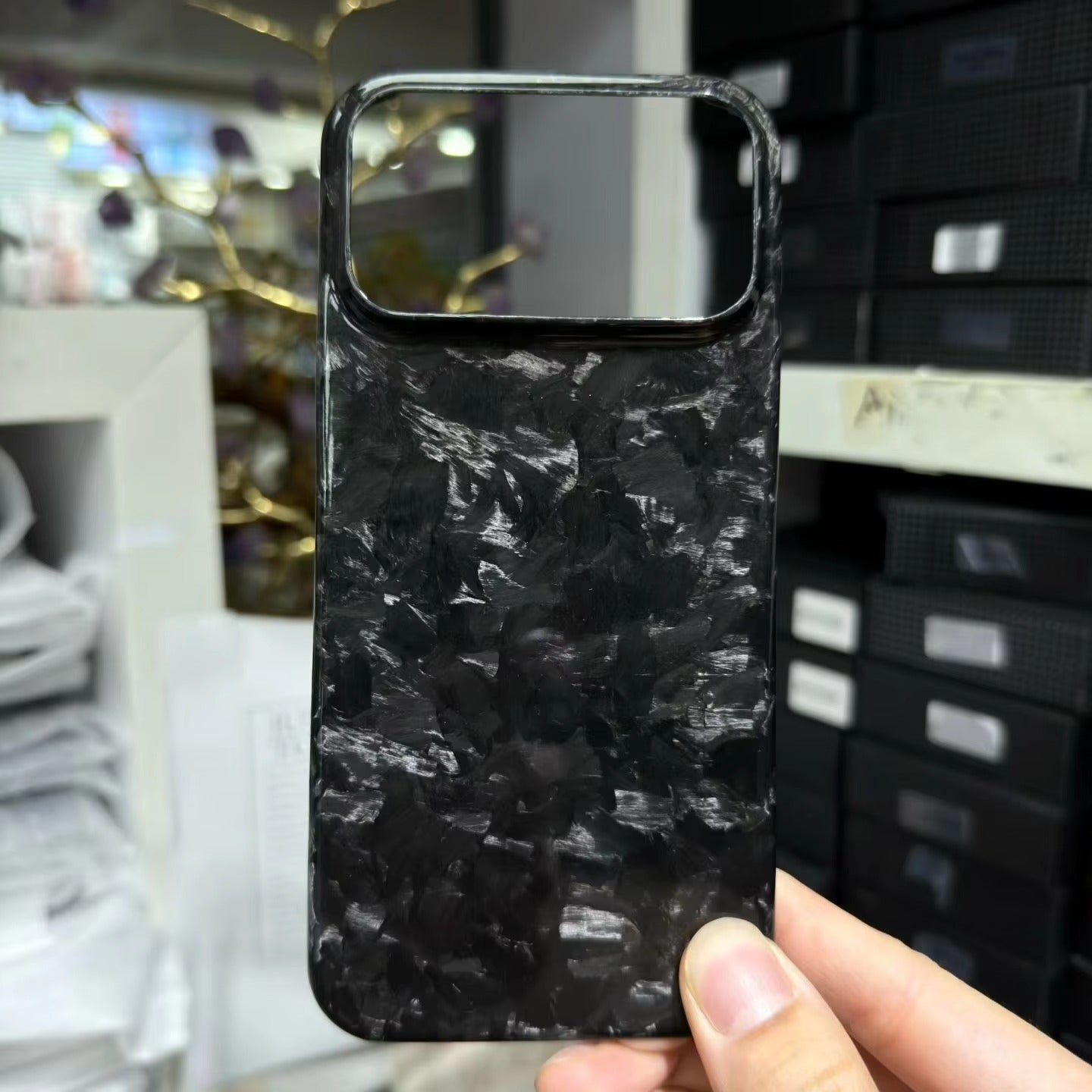 Premium iPhone Case — Genuine Forged Carbon Fiber Lightweight Cover with Anti-Fingerprint Non-Slip Surface & Tough Slim Business Protection