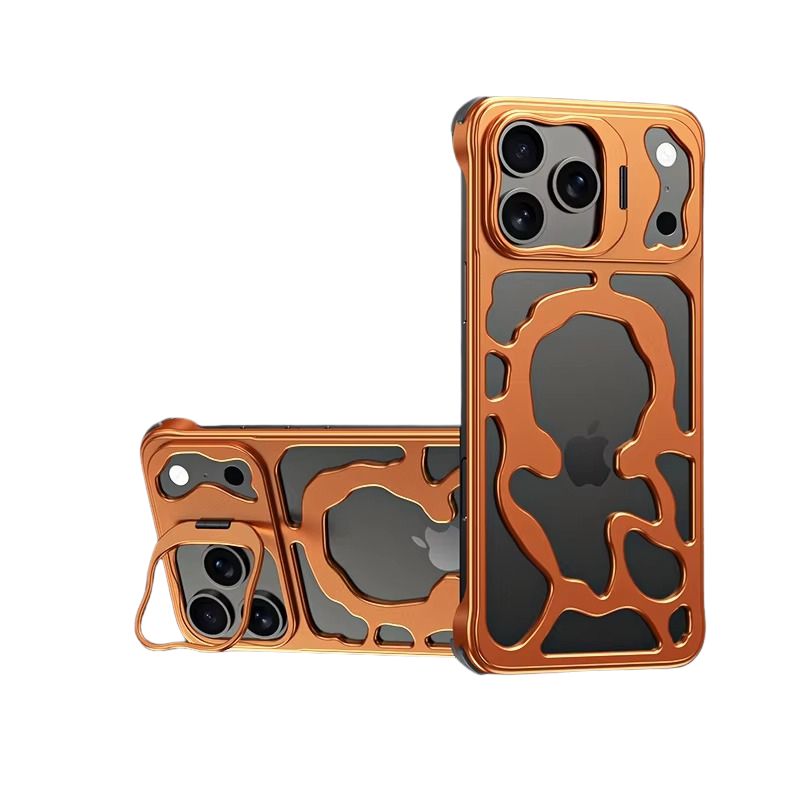 Premium iPhone Case — Magnetic Hollow Metal Cover with Breathable Heat-Dissipating Design and Built-In Stand Bracket