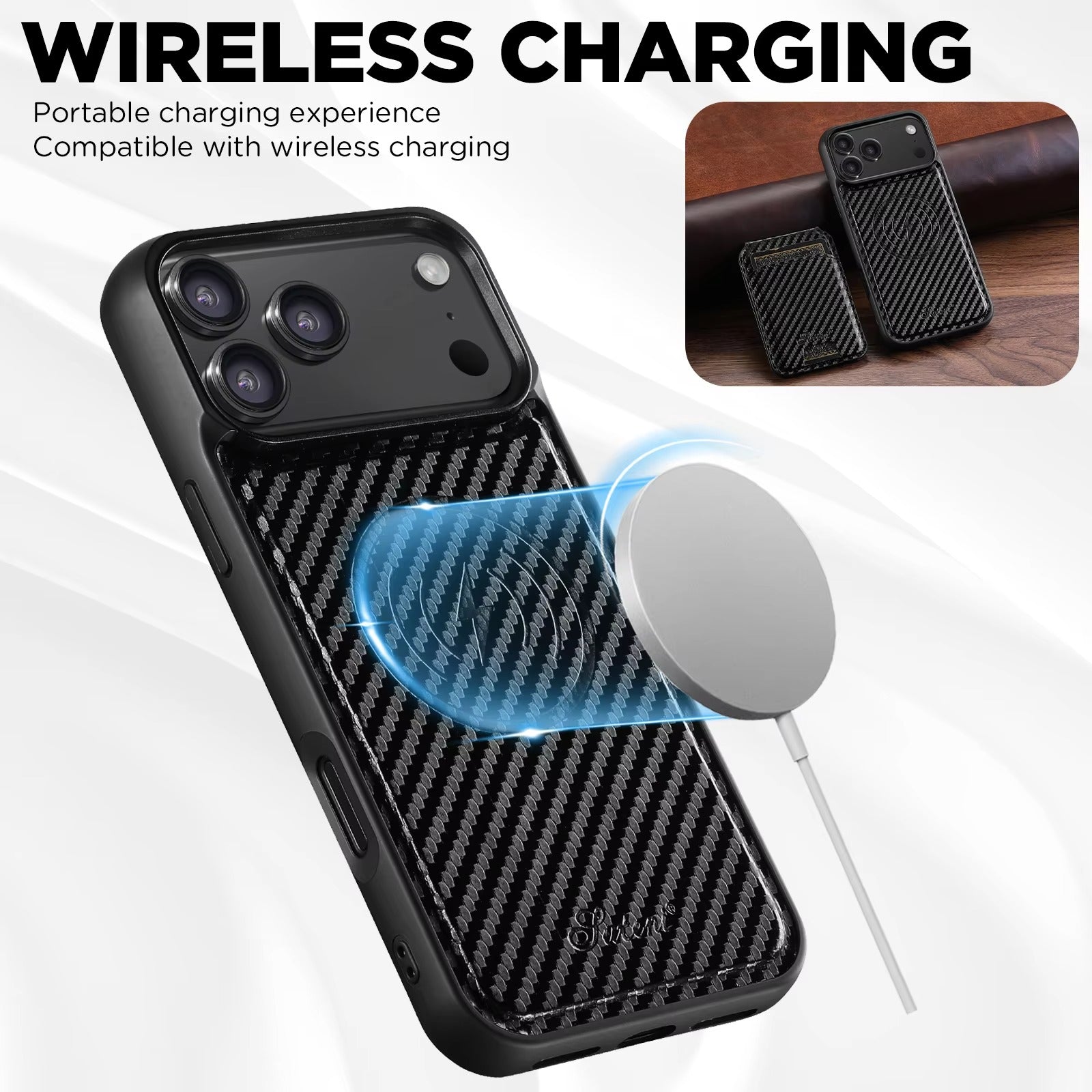 Premium iPhone Case — Magnetic PU Leather Wallet with Card Slot, Wireless Charging Compatible, Anti-Fingerprint Storage Compartment, Plain Design