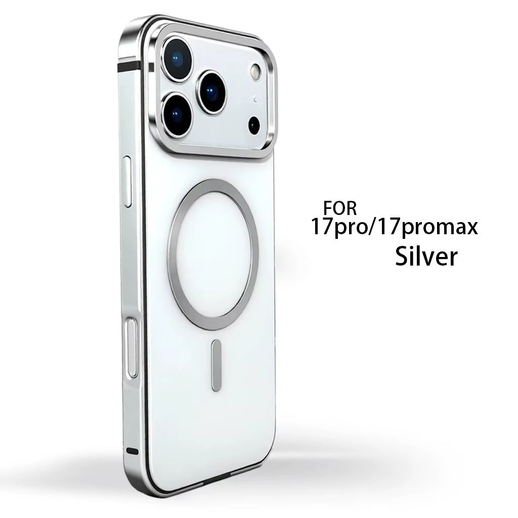 Premium iPhone Case — Orange Aluminum Alloy MagSafe Compatible Hard Shockproof Matte Cover with Magnetic Glass Protection, Anti-Scratch, Lightweight Design