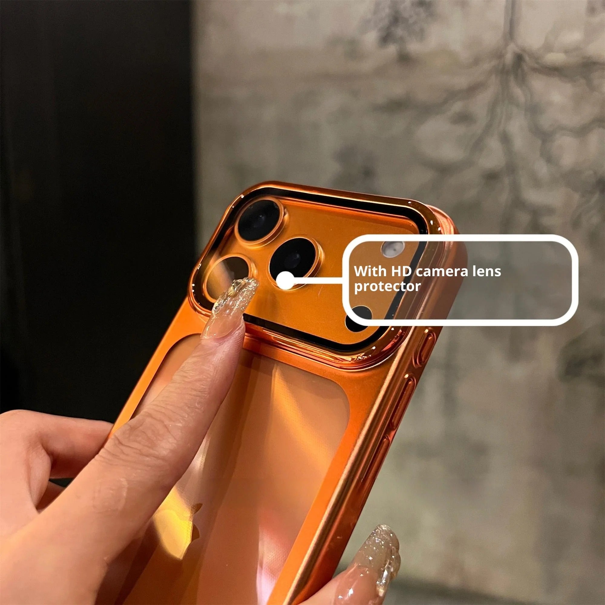 Premium iPhone Case — Plating Transparent Ultra-Thin PC Cover with Fold-Glass Camera Bracket, Full Lens Protection and Shockproof Anti-Fingerprint Design