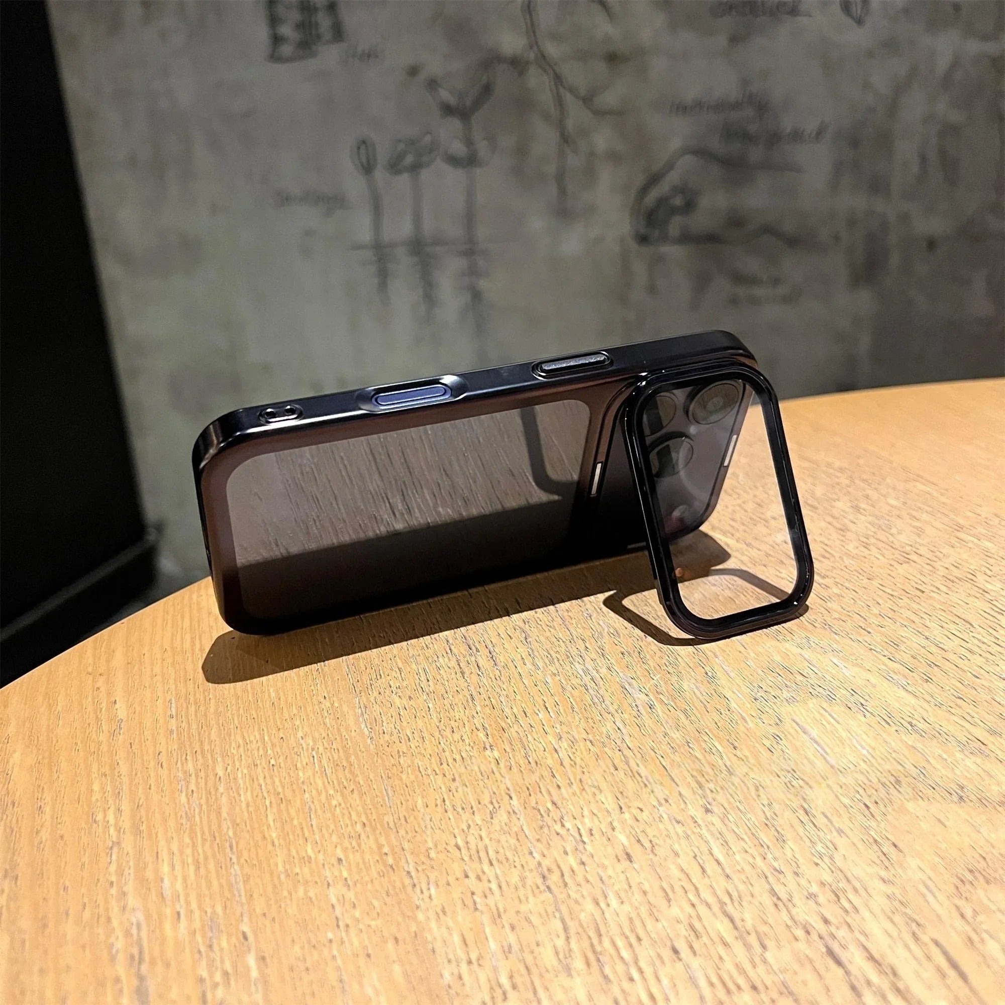 Premium iPhone Case — Plating Transparent Ultra-Thin PC Cover with Fold-Glass Camera Bracket, Full Lens Protection and Shockproof Anti-Fingerprint Design