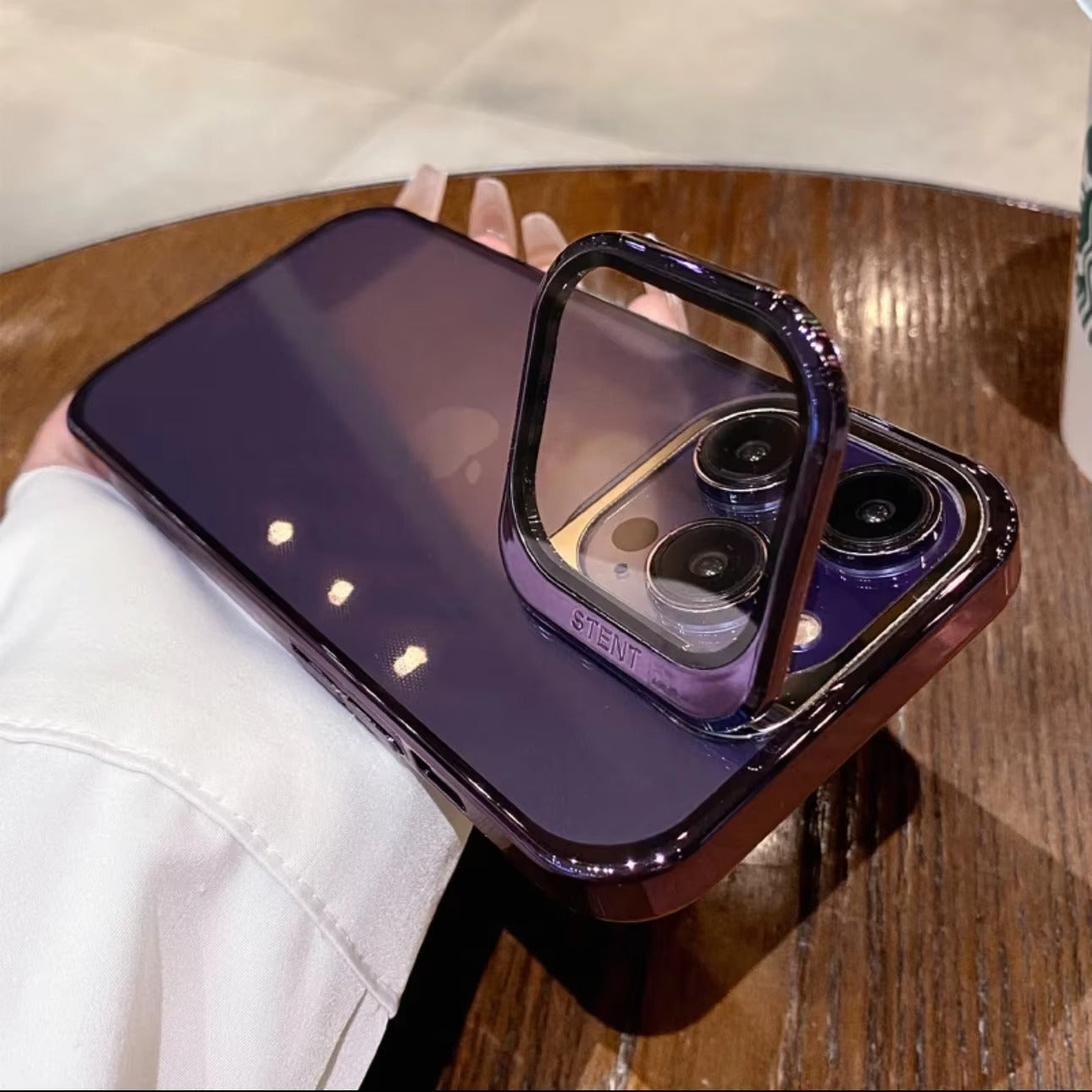 Premium iPhone Case — Plating Transparent Ultra-Thin PC Cover with Fold-Glass Camera Bracket, Full Lens Protection and Shockproof Anti-Fingerprint Design