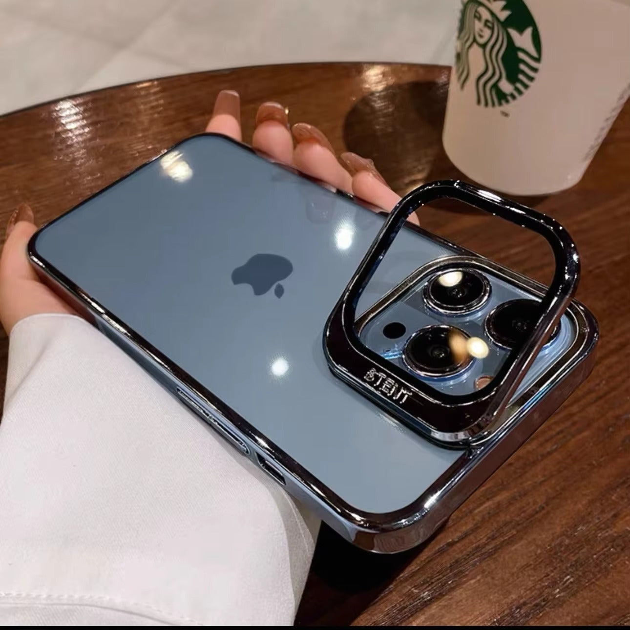 Premium iPhone Case — Plating Transparent Ultra-Thin PC Cover with Fold-Glass Camera Bracket, Full Lens Protection and Shockproof Anti-Fingerprint Design