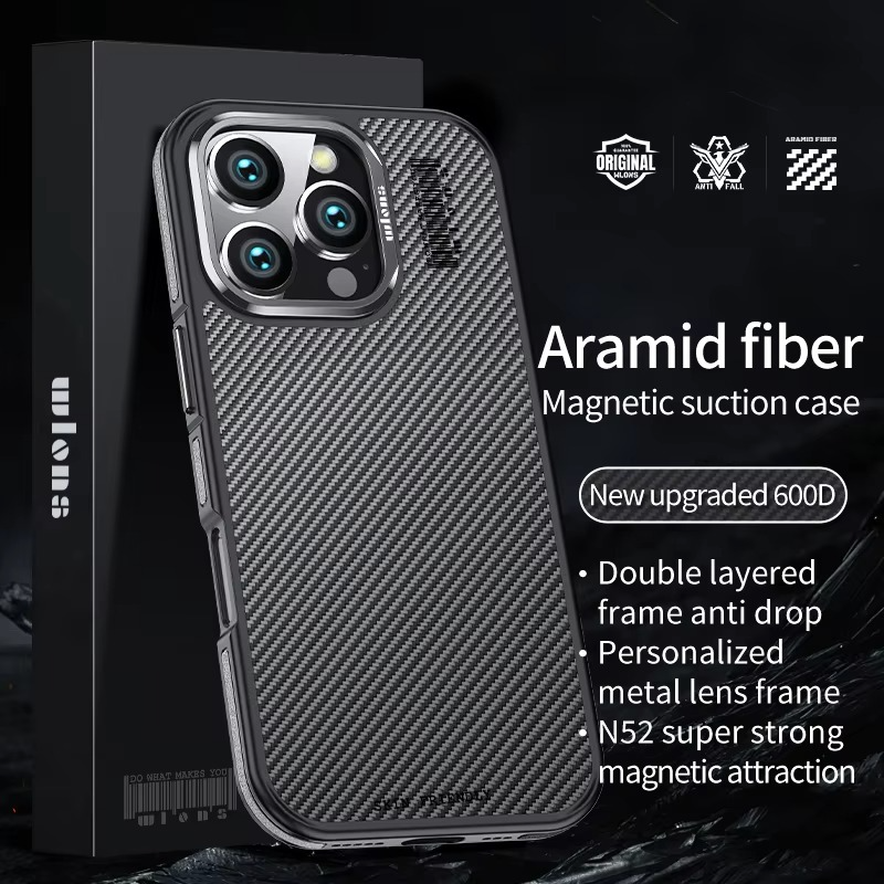 Premium iPhone Case — Real 600D Kevlar Aramid Fiber Half-Wrapped Cover with MagSafe Magnetic Wireless Charging, Shockproof Anti-Scratch Anti-Fingerprint Design